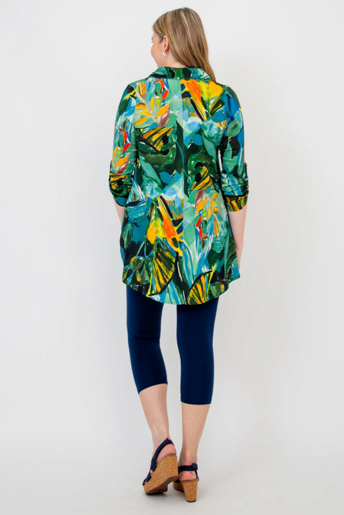 Blue Sky Celine tunic, bamboo linen Greenroom print
