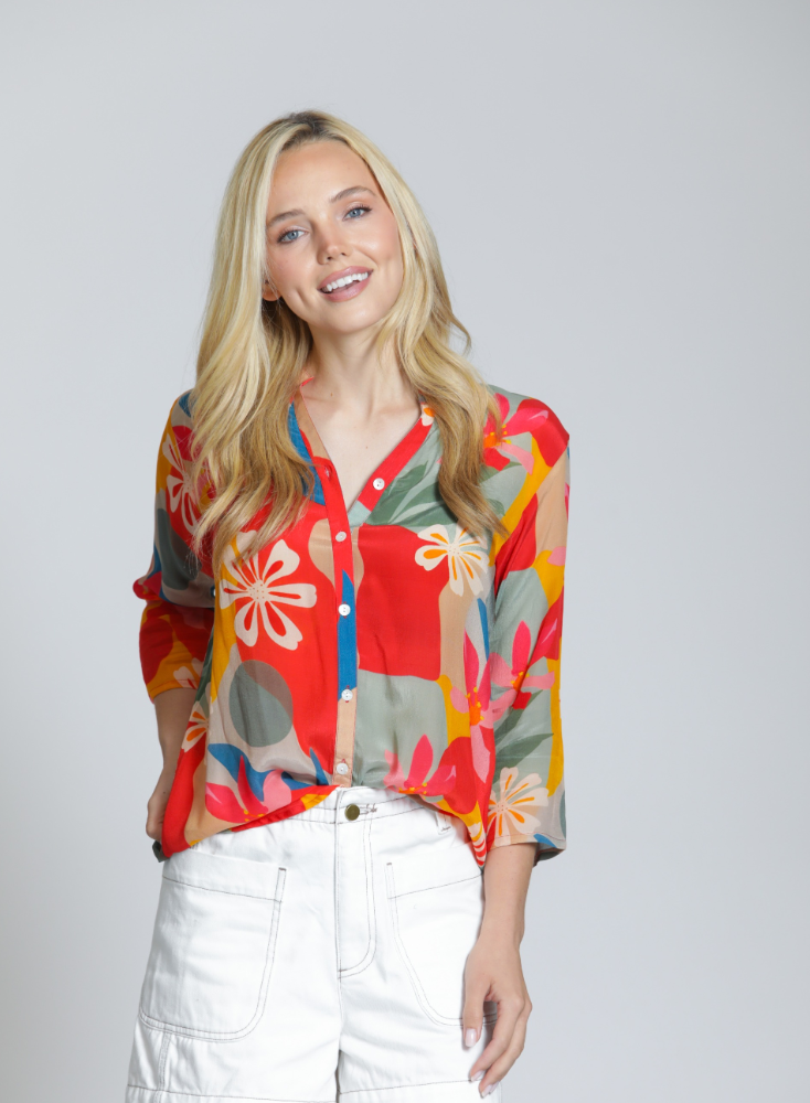 APNY shirt 544P, button front orange/gold multi