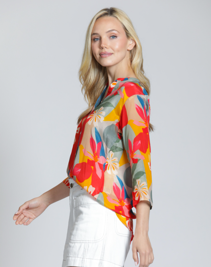 APNY shirt 544P, button front orange/gold multi