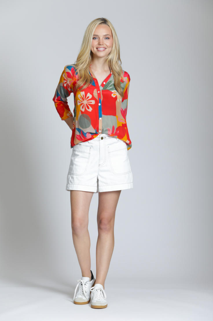 APNY shirt 544P, button front orange/gold multi