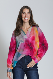 APNY shirt T16P, half-placket bright pink multi