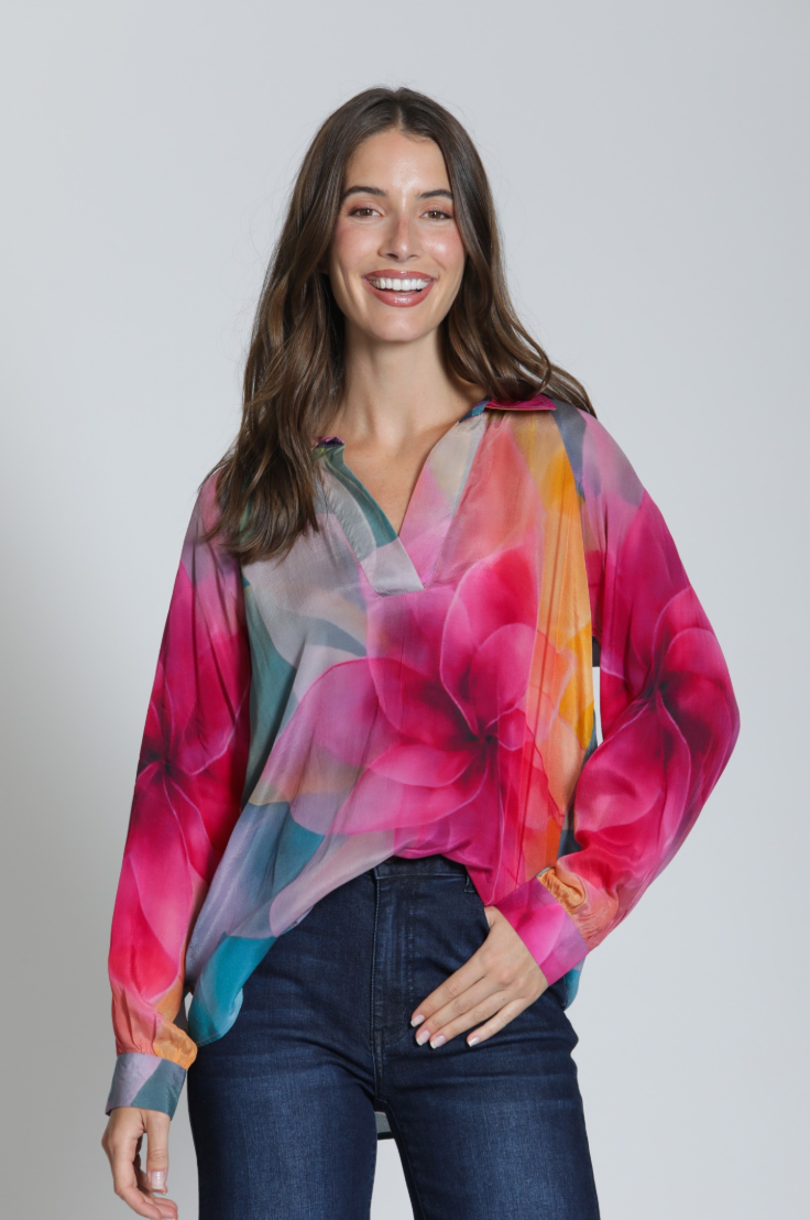 APNY shirt T16P, half-placket bright pink multi