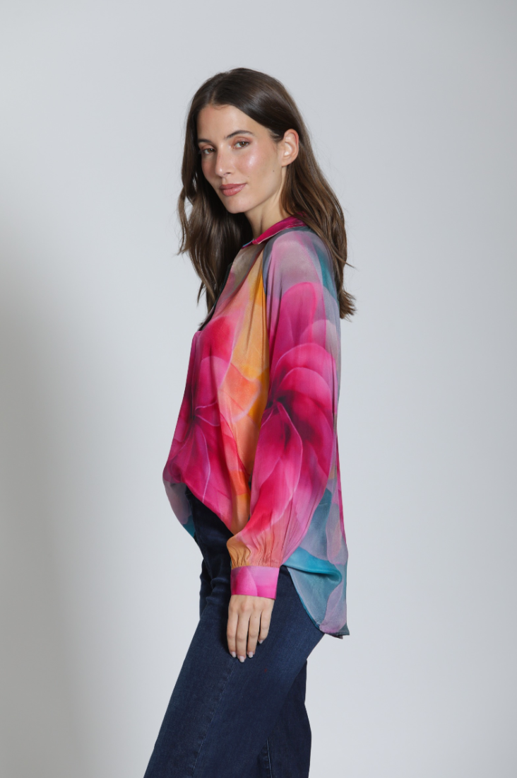 APNY shirt T16P, half-placket bright pink multi