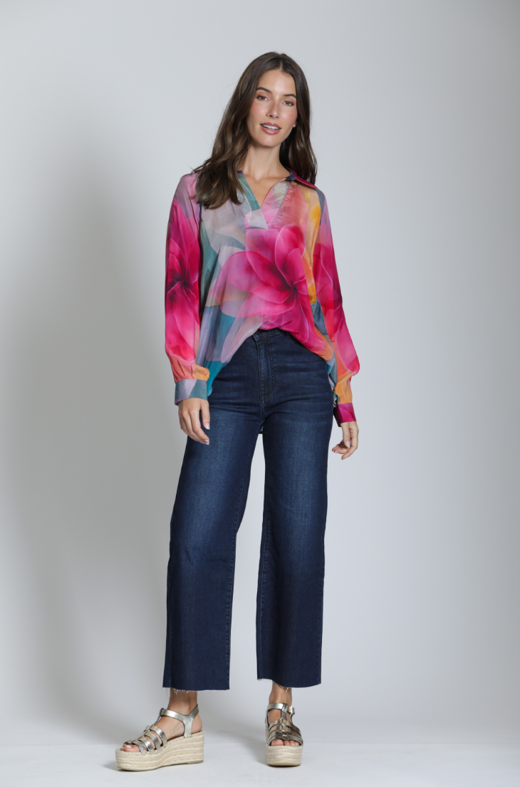 APNY shirt T16P, half-placket bright pink multi