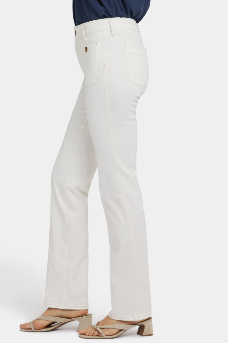 NYDJ Marilyn straight jeans, round patch pocket Vintage White