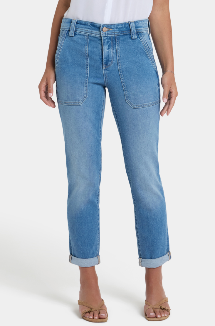 NYDJ Margot girlfriend jeans, utility pocket Vista Lakes wash
