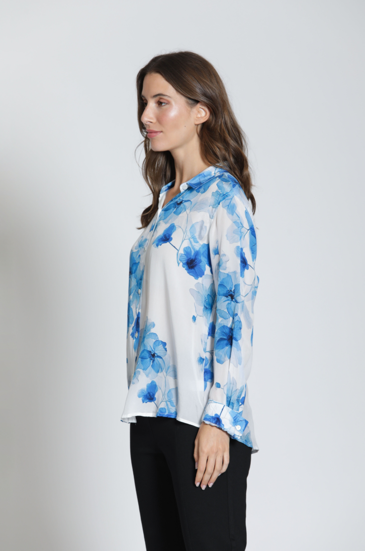 APNY shirt 52P, button front blue/white