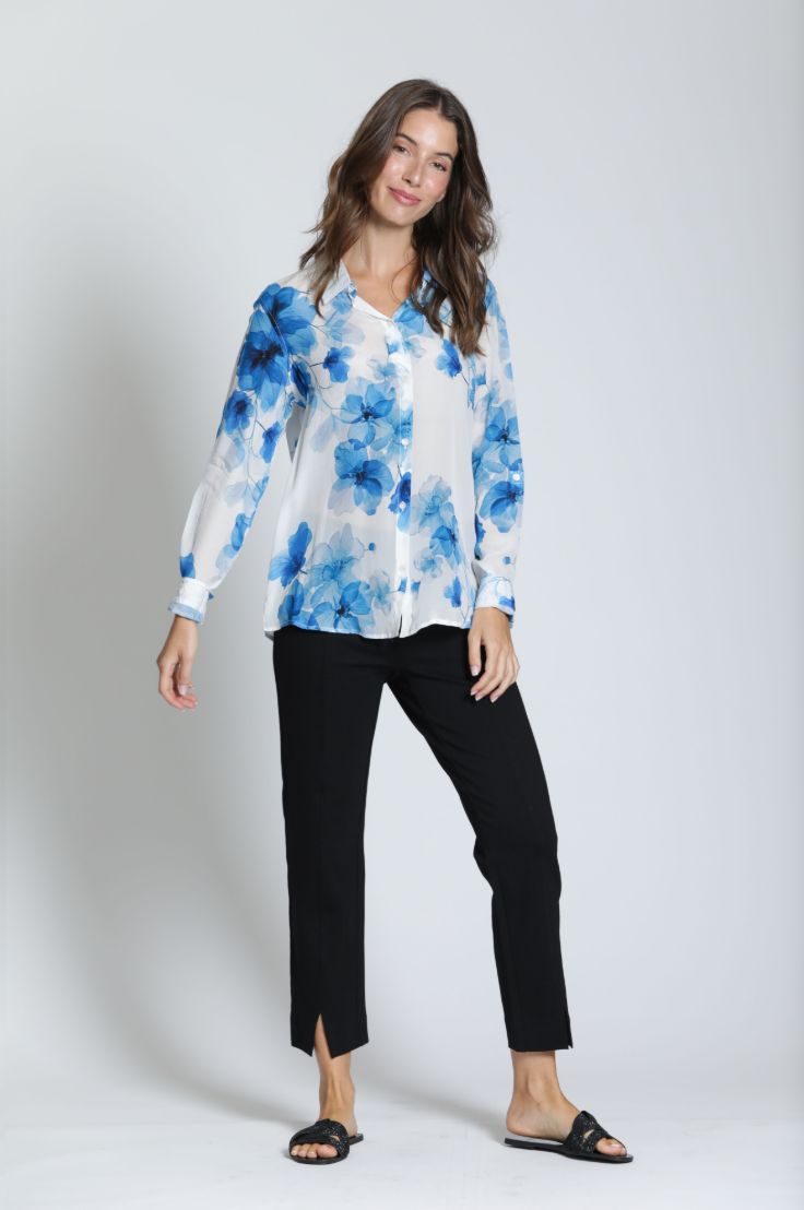APNY shirt 52P, button front blue/white