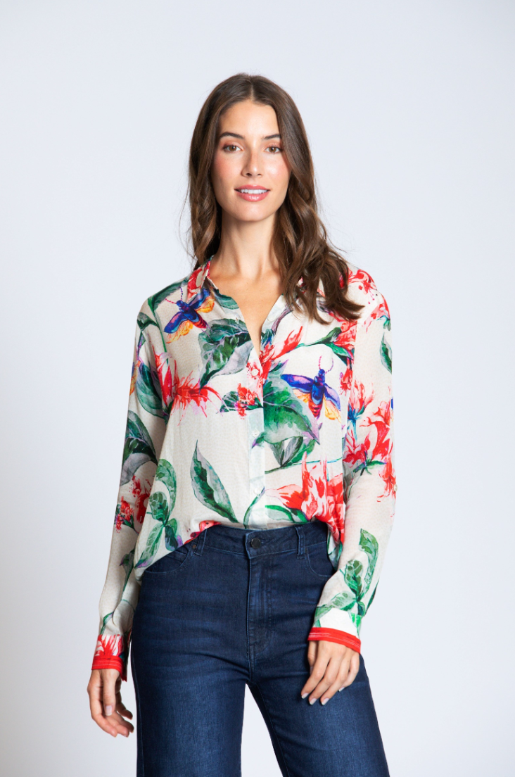 APNY shirt 52P, button front red multi/cream