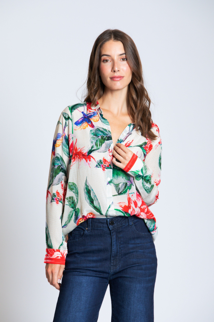 APNY shirt 52P, button front red multi/cream