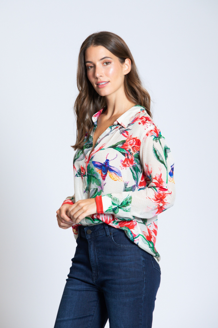 APNY shirt 52P, button front red multi/cream