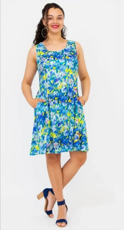 Blue Sky Sara dress, bamboo-linen Princeton print SALE Size 1X