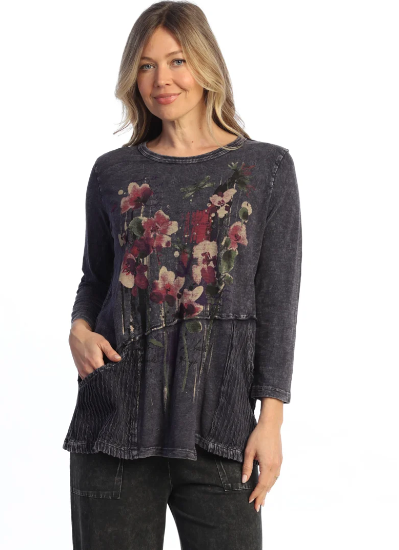 Jess & Jane Kira tunic, 3/4 sleeve slub w/pockets