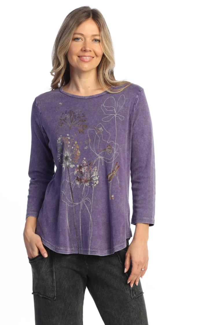 Jess & Jane Vignette shirt, 3/4 sleeve baby rib Purple
