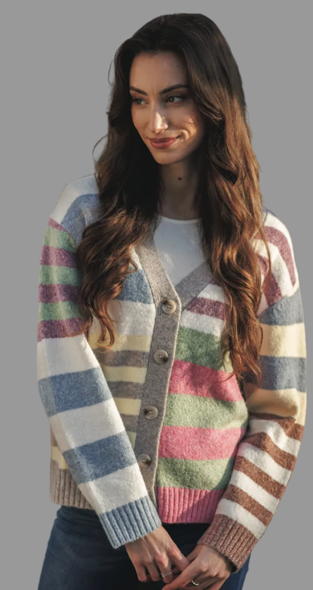 Papillon sweater 21258, contrast stripe cardigan