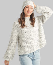 Papillon sweater 21214, speckled ribbed detail mock neck