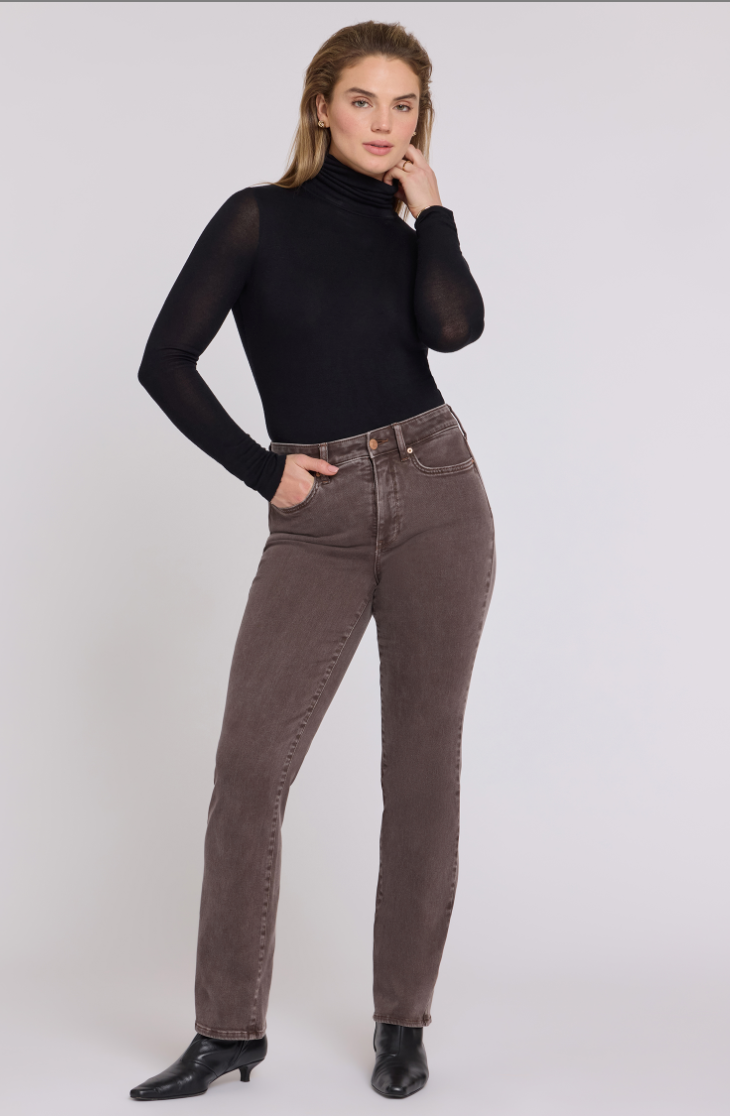 NYDJ Marilyn straight PETITE jeans, HIGH rise Retro Espresso wash