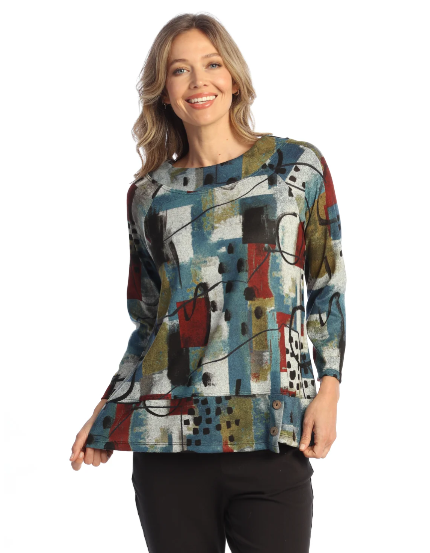 Jess & Jane Natura shirt, brushed fleece foldover neck