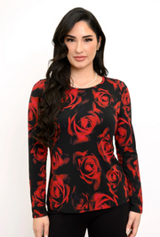 Blue Sky Mariah shirt,  Red Rose print