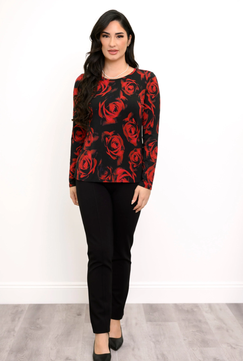 Blue Sky Mariah shirt,  Red Rose print