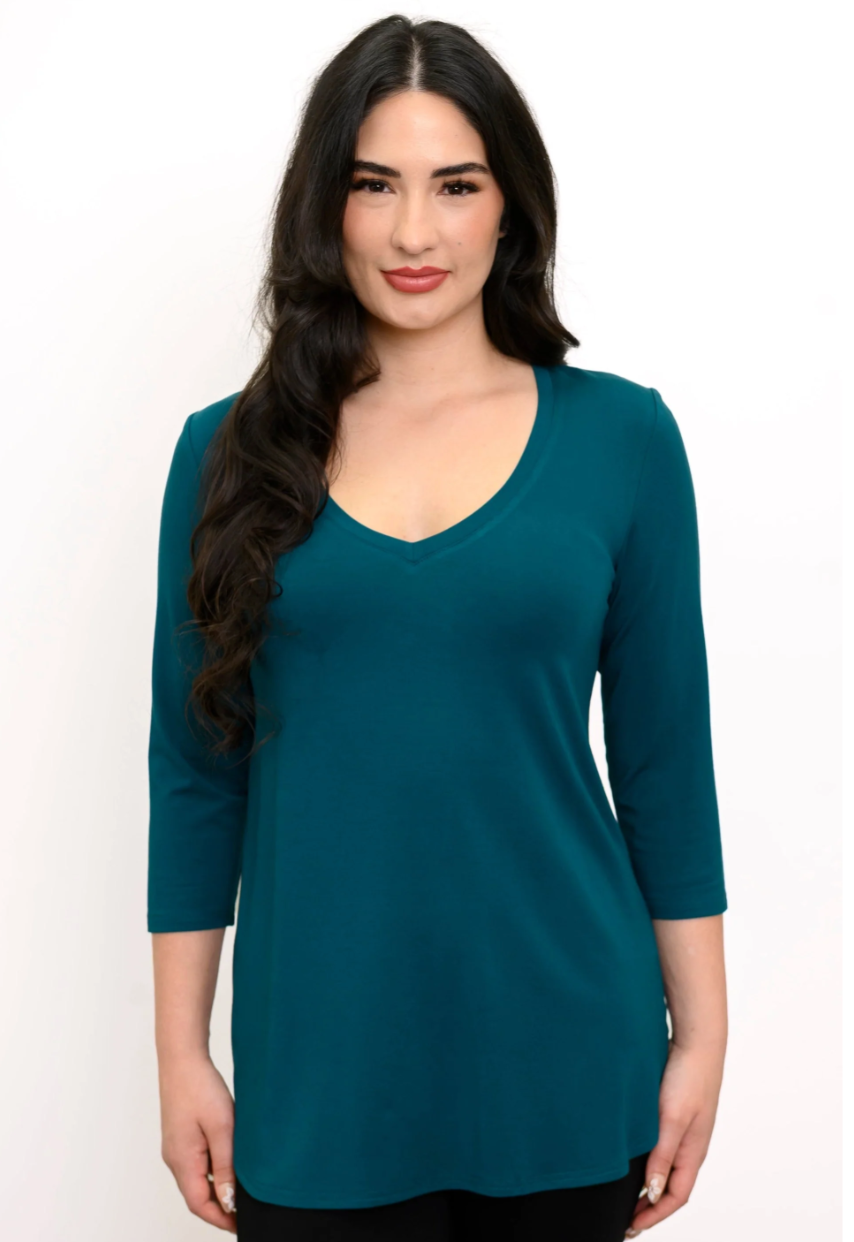 Blue Sky Jackie shirt, solid 3/4 sleeves