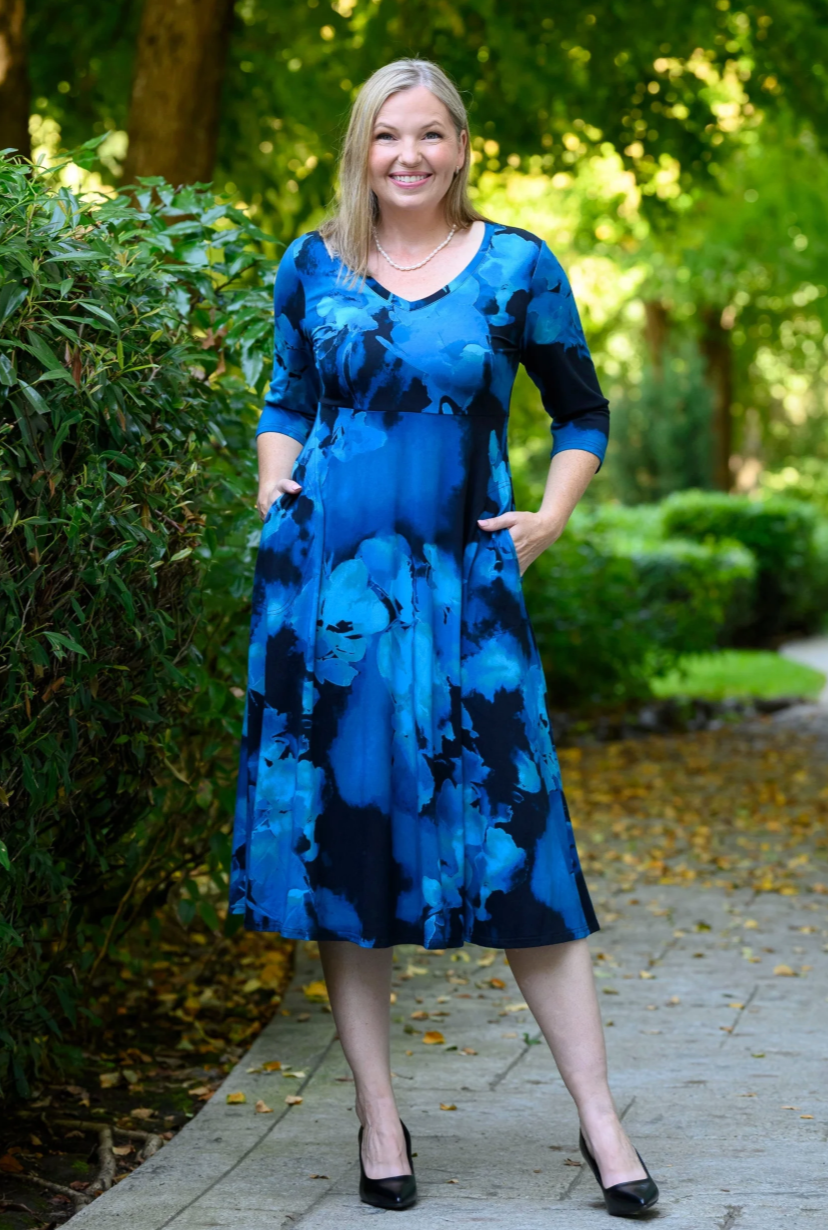 Vestido Blue Sky Morgan, estampado Mamina de lino bambú