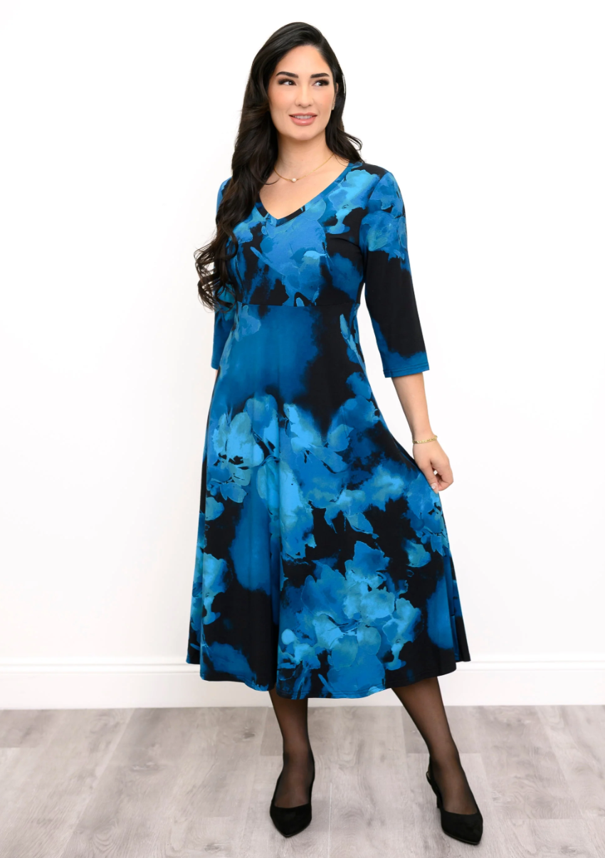 Vestido Blue Sky Morgan, estampado Mamina de lino bambú