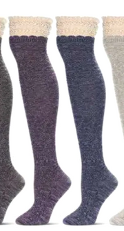 MeMoi socks, crochet-edge over-the-knee