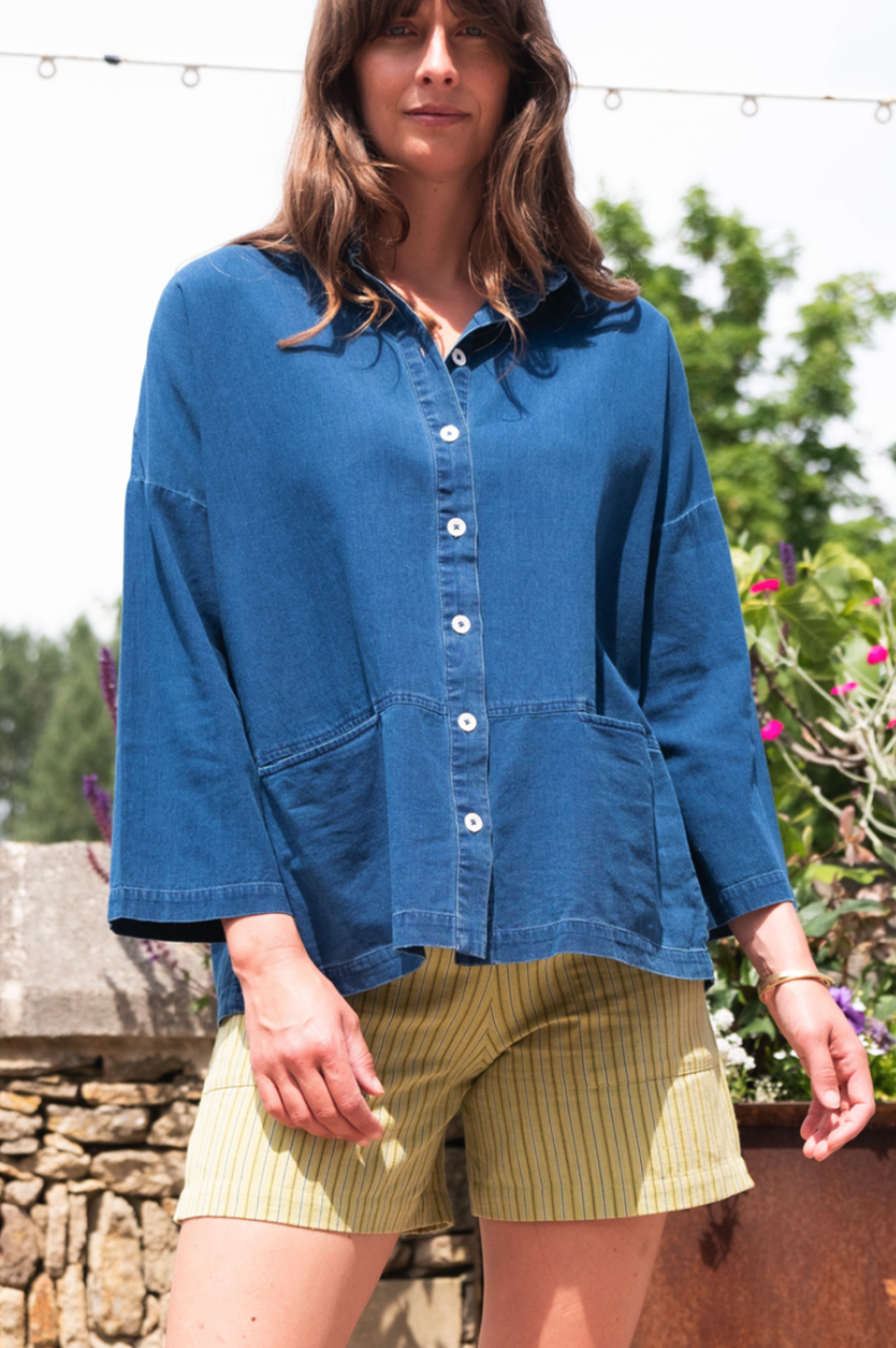 Bibico Anya shirt, textured denim