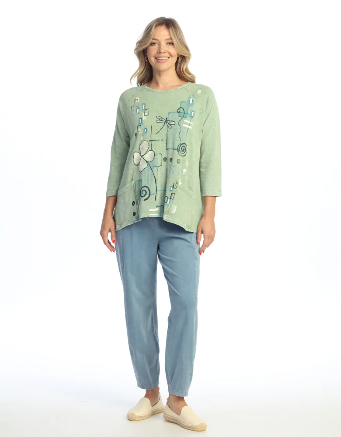 Jess & Jane Carmel tunic, 3/4 sleeve patch pockets