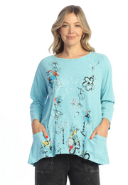 Jess & Jane Confetti tunic, 3/4 sleeve slub w/pockets