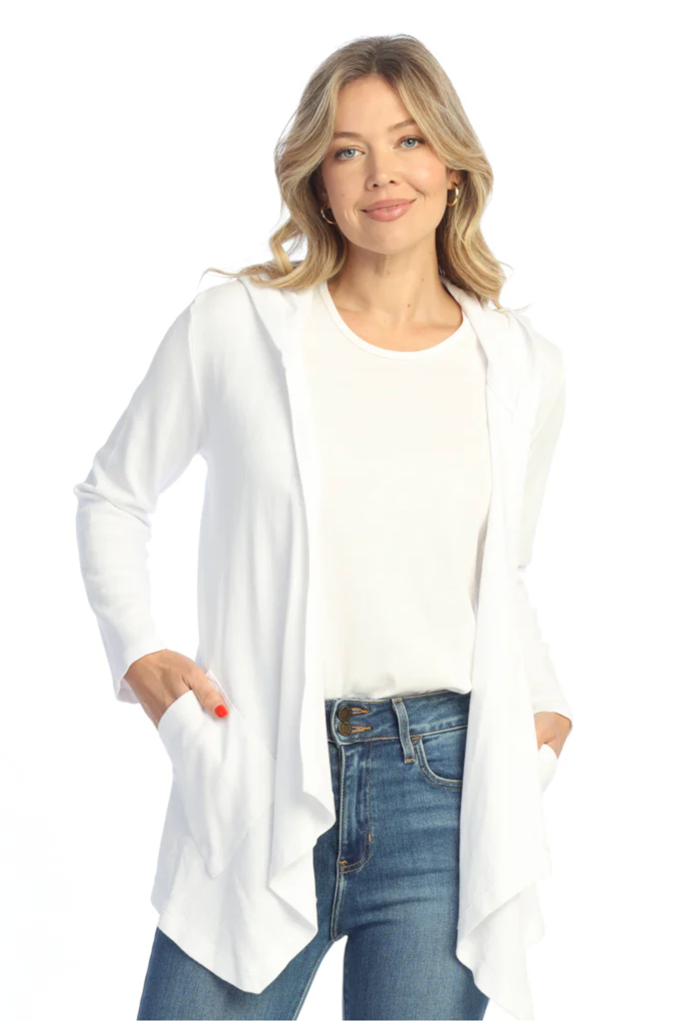 Chaqueta de malla Jess &amp; Jane, dobladillo con volante de 2 botones