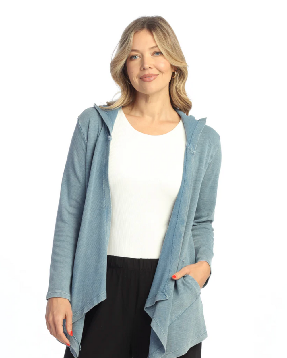 Chaqueta de malla Jess &amp; Jane, dobladillo con volante de 2 botones