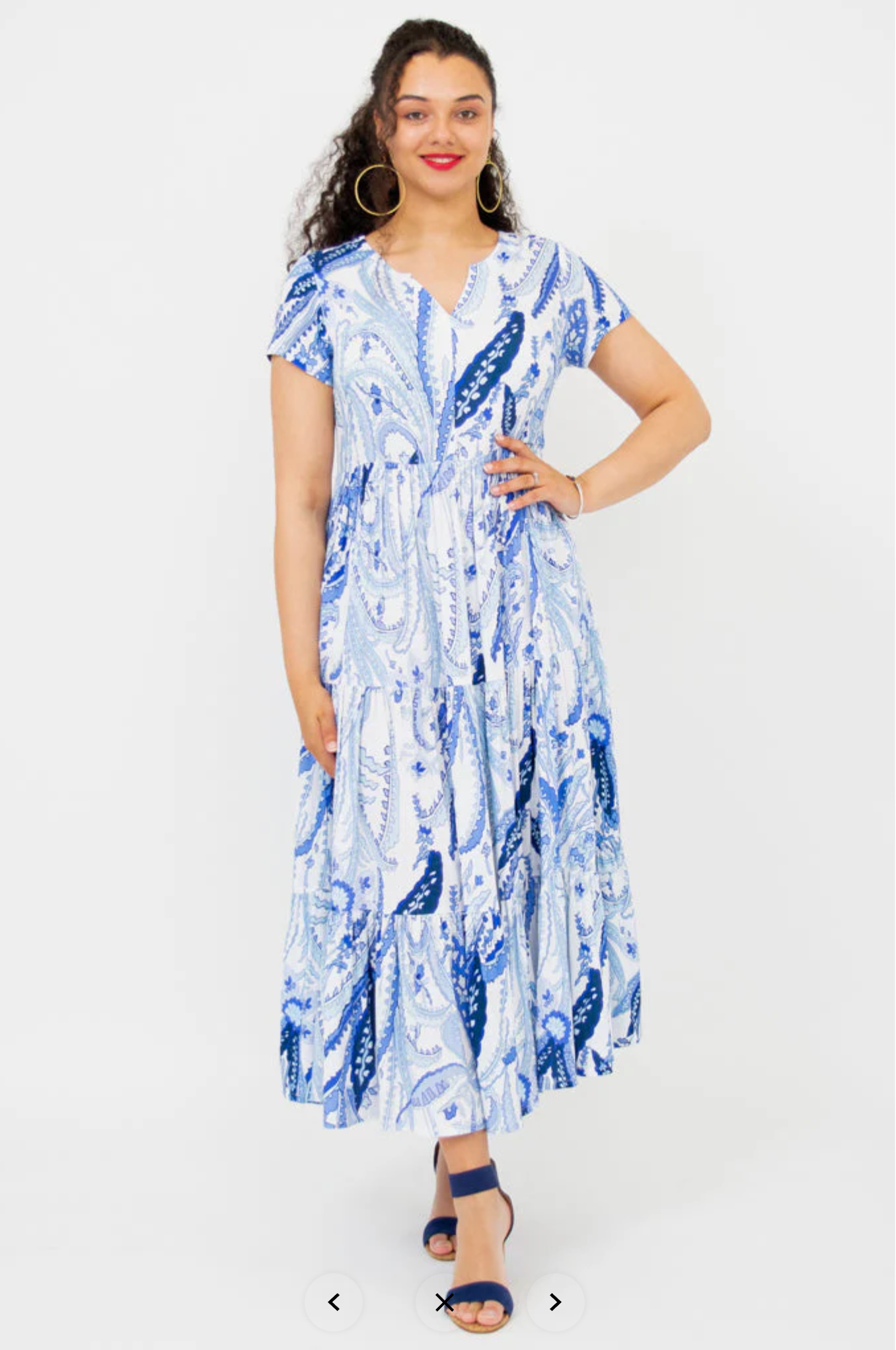 Blue Sky Laurita dress, linen-bamboo Radiant print