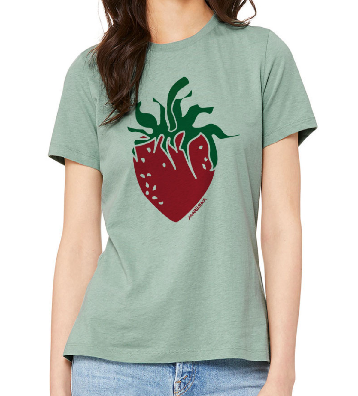 Marushka t-shirt, relaxed crewneck short-sleeve Strawberry on Seaglass