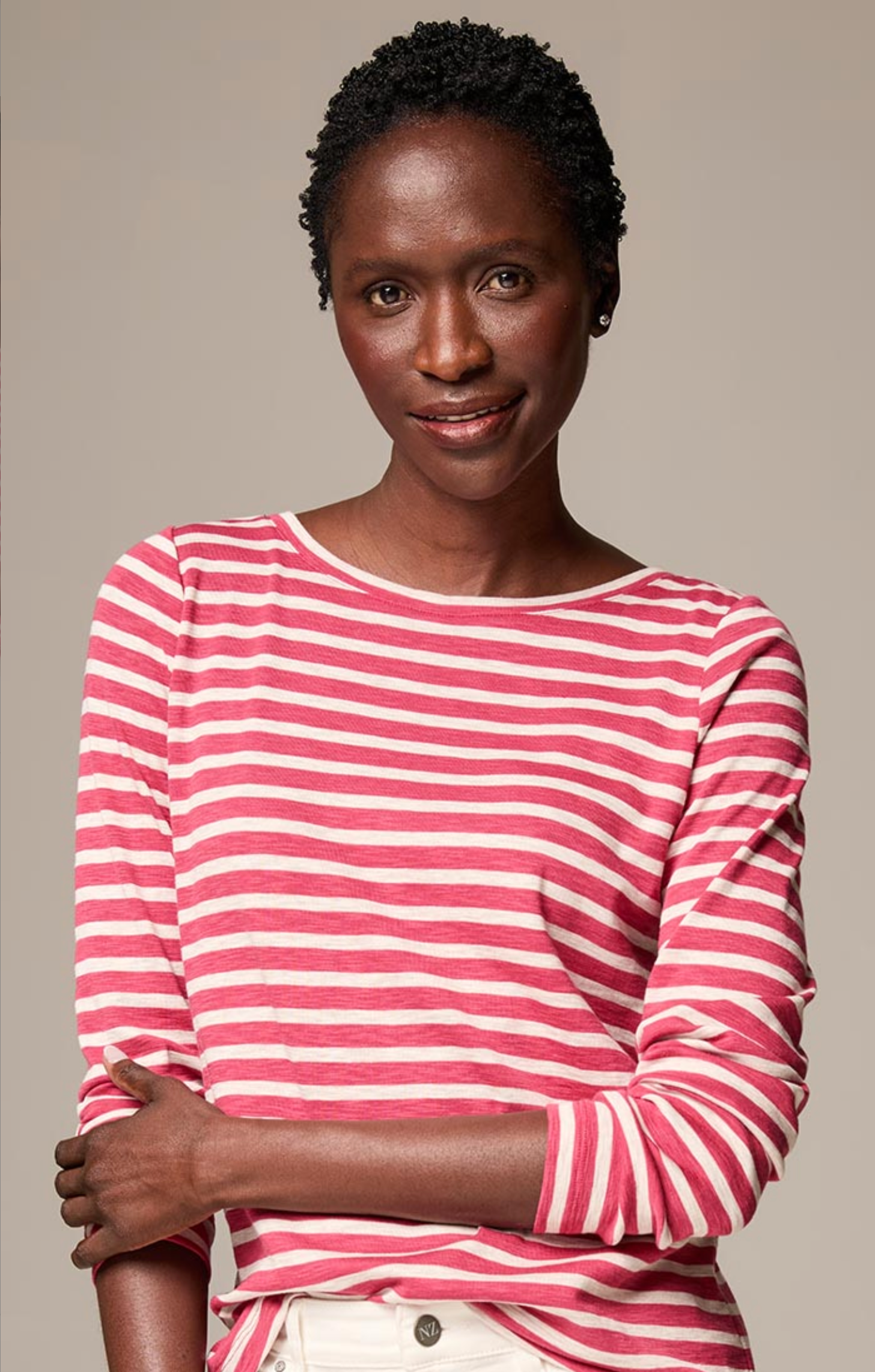 Nic + Zoe t-shirt 252044, stripe boatneck long sleeve (2 colors)
