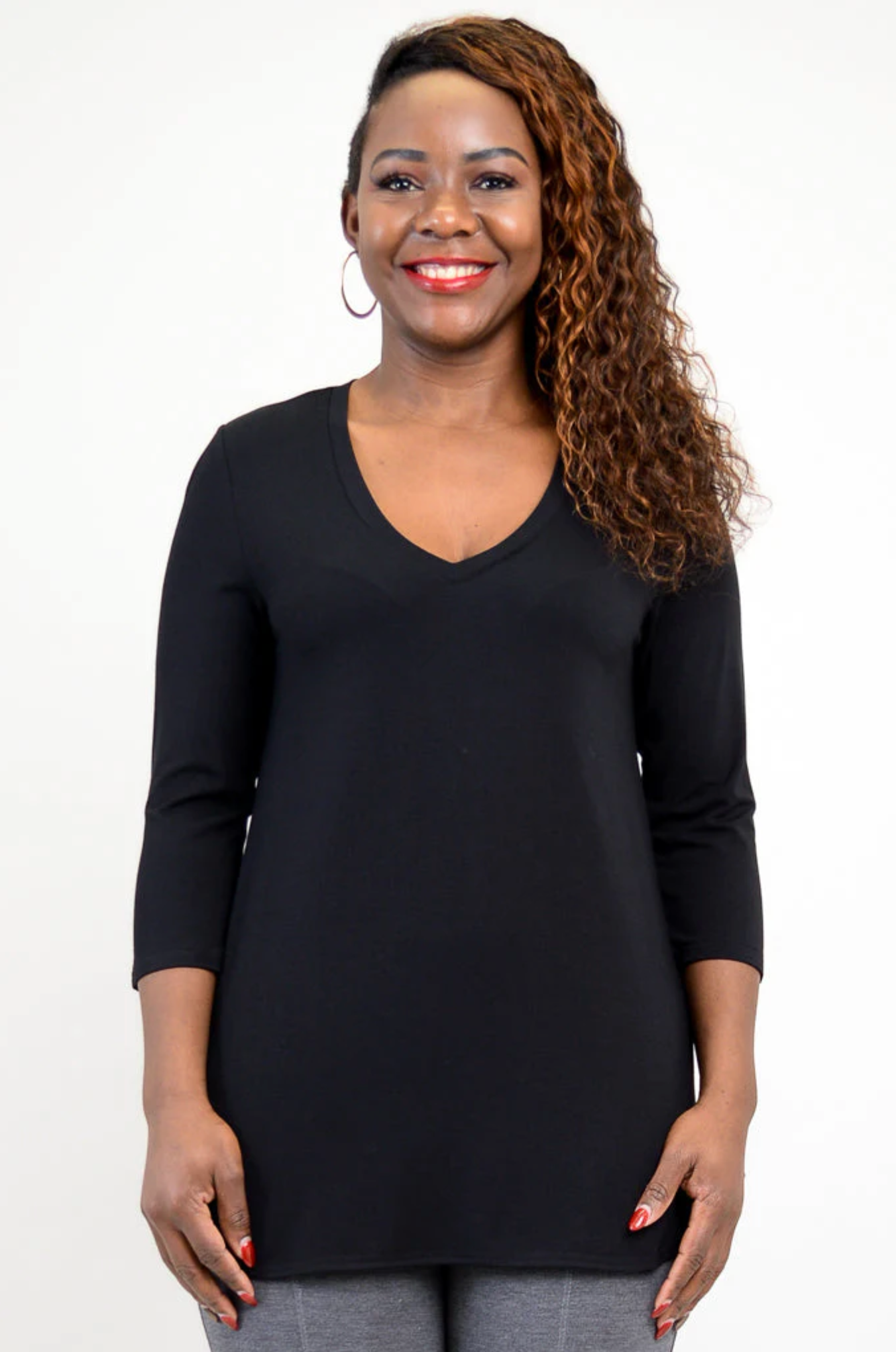 Blue Sky Jackie shirt, solid 3/4 sleeves