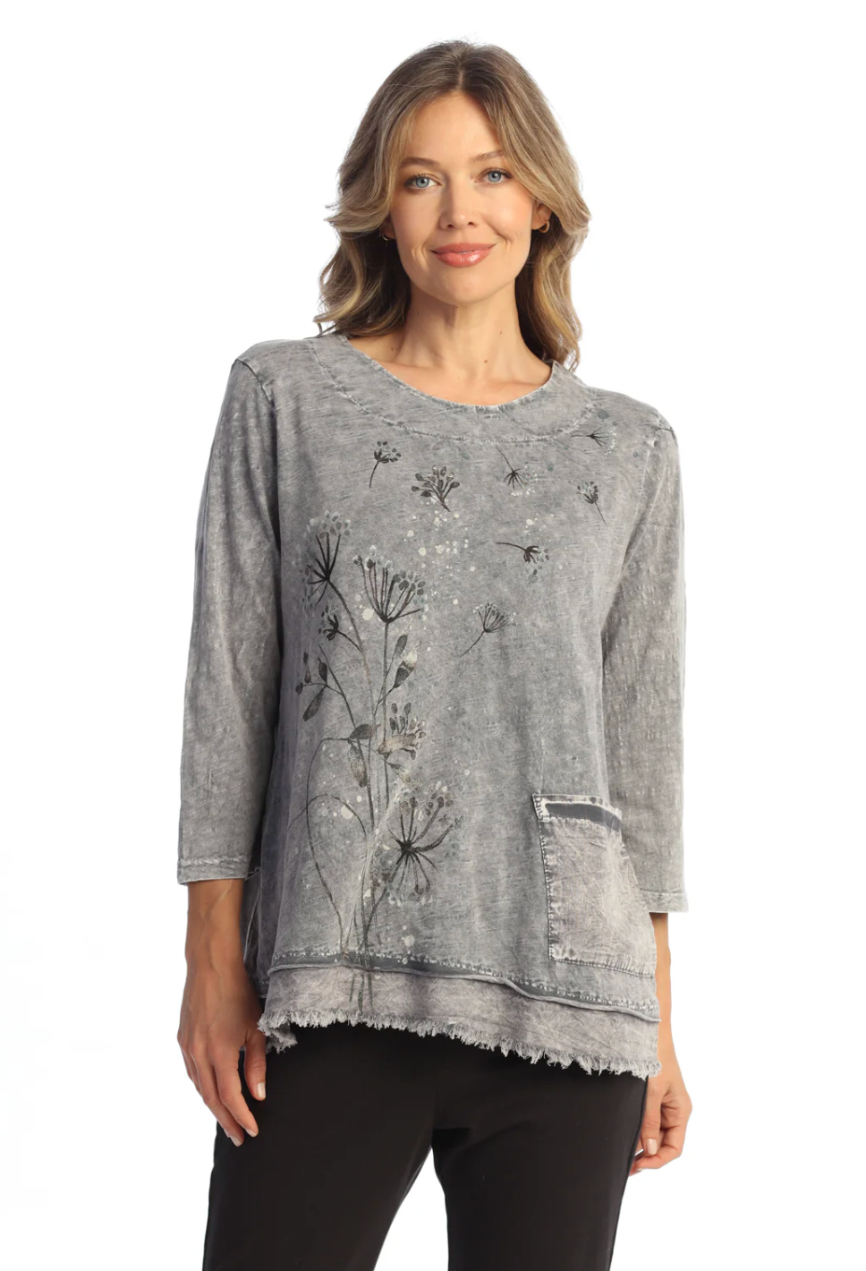 Jess & Jane Wish tunic, 3/4 sleeve slub w/pockets