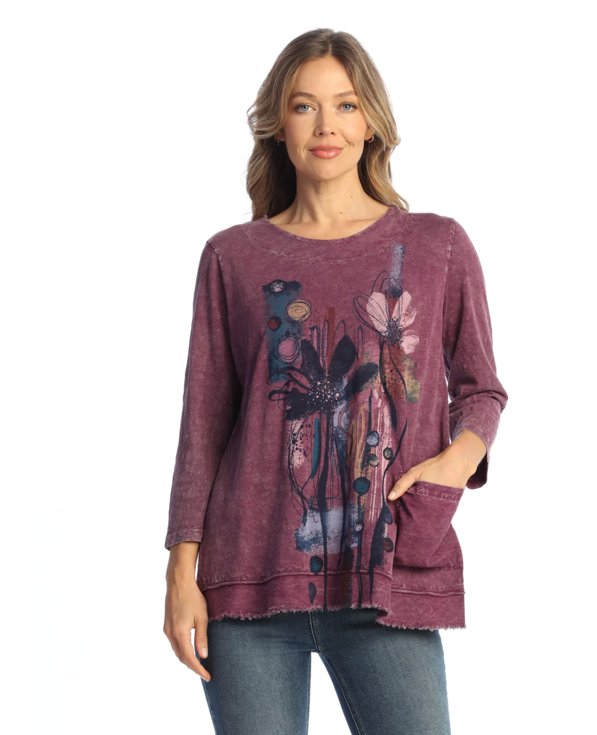 Jess & Jane Lillian tunic, 3/4 sleeve slub w/pockets