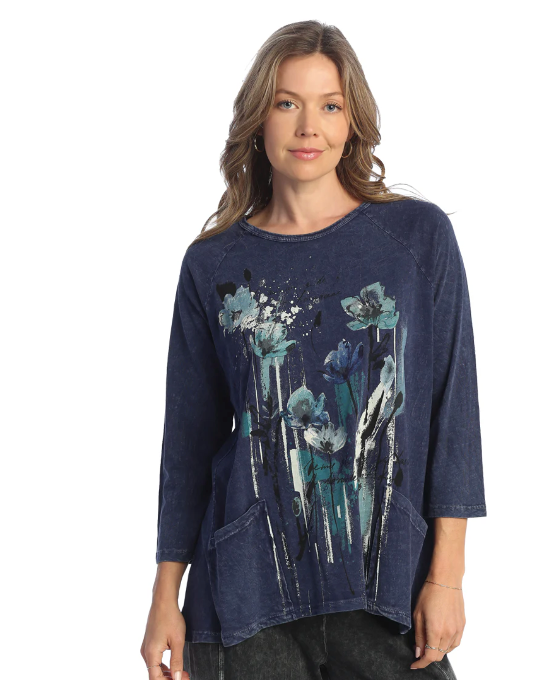 Jess & Jane Sierra tunic, 3/4 sleeve slub w/pockets