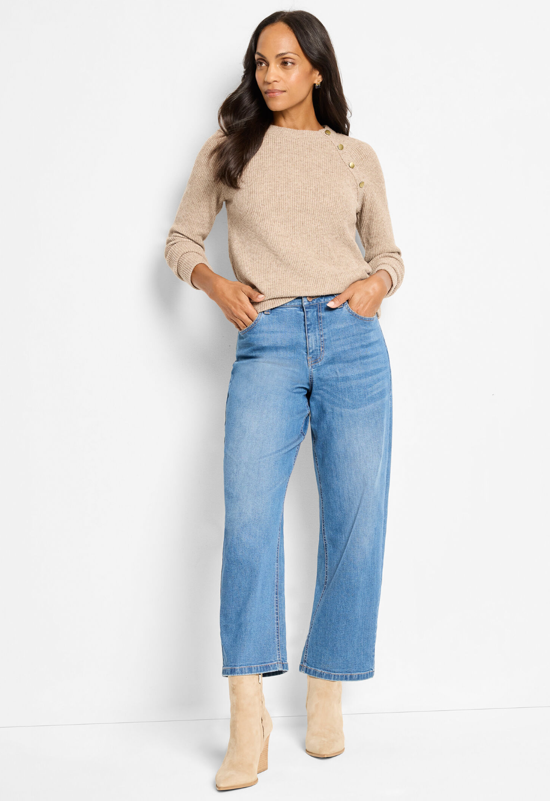 Nic + Zoe sweater 251033, soft thermal button detail