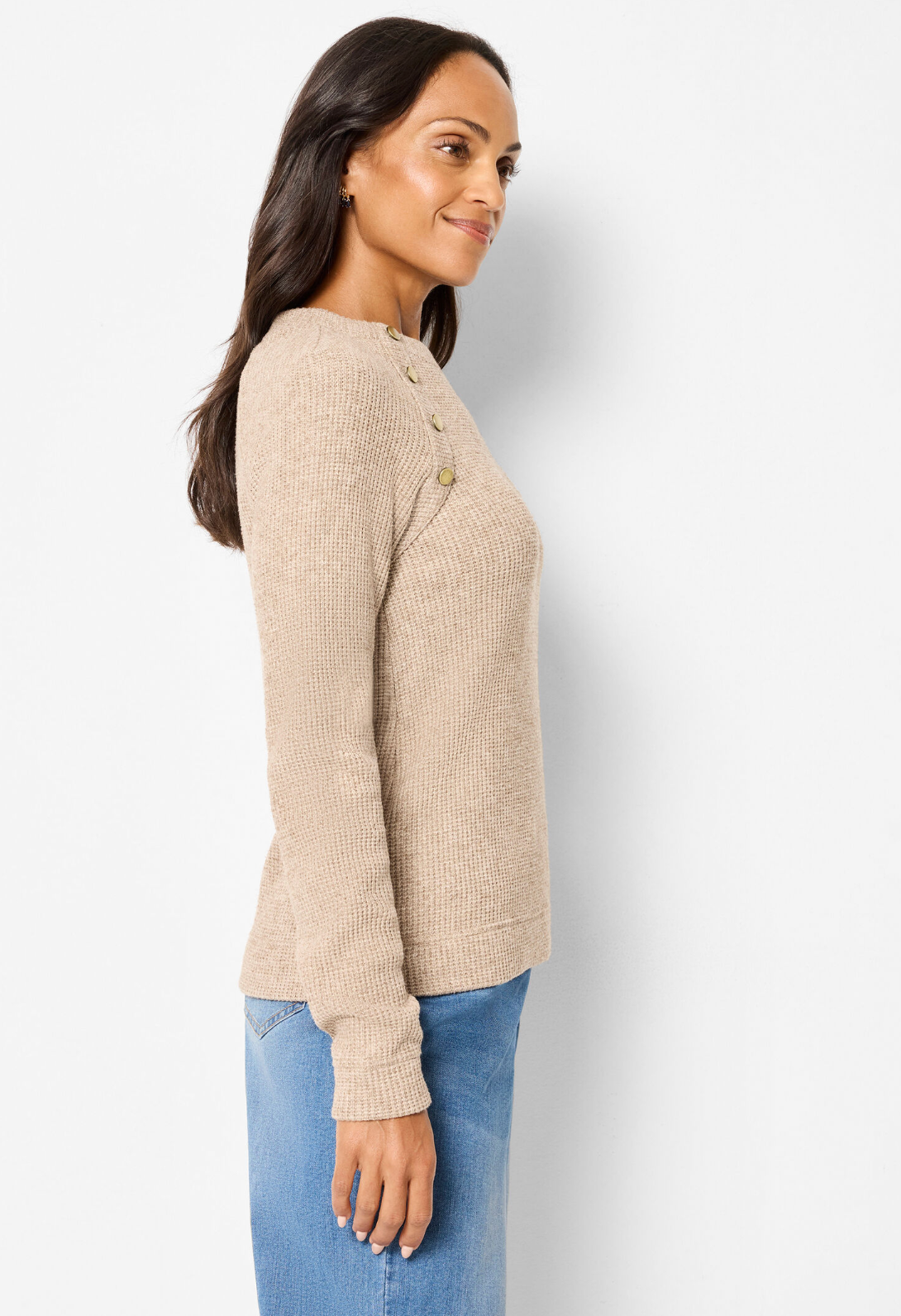 Nic + Zoe sweater 251033, soft thermal button detail