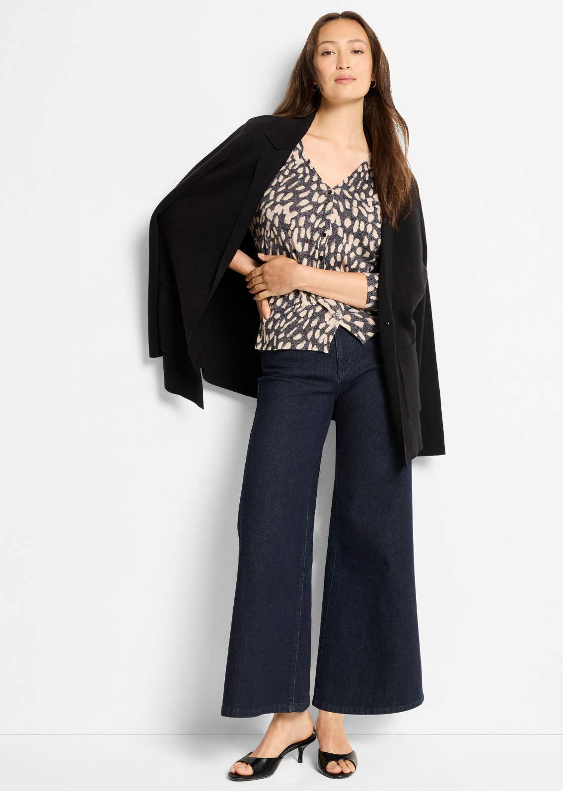Nic + Zoe sweater 251176, wild dot buttoned up pullover