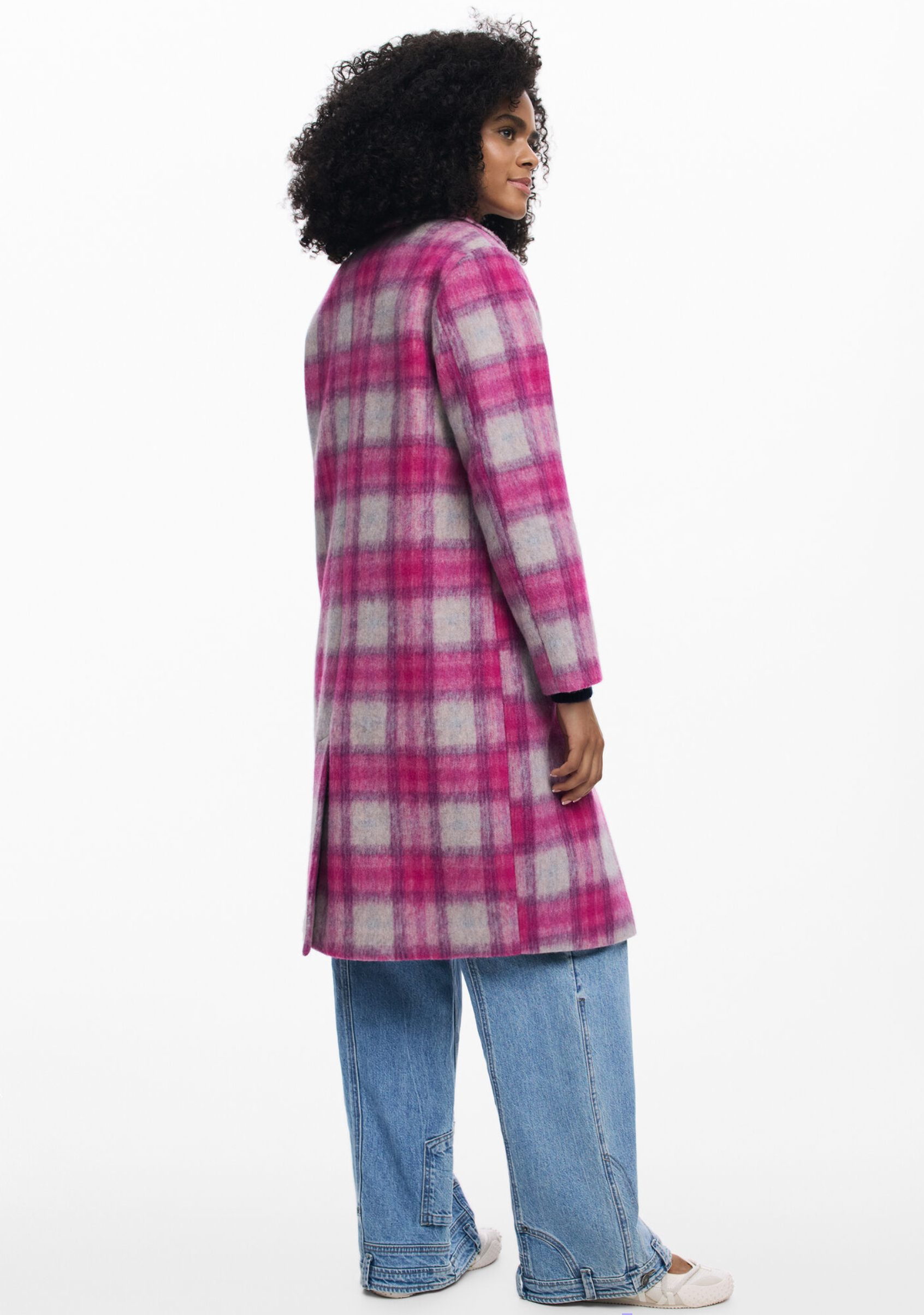 Desigual Pinkcheck coat, wool tartan