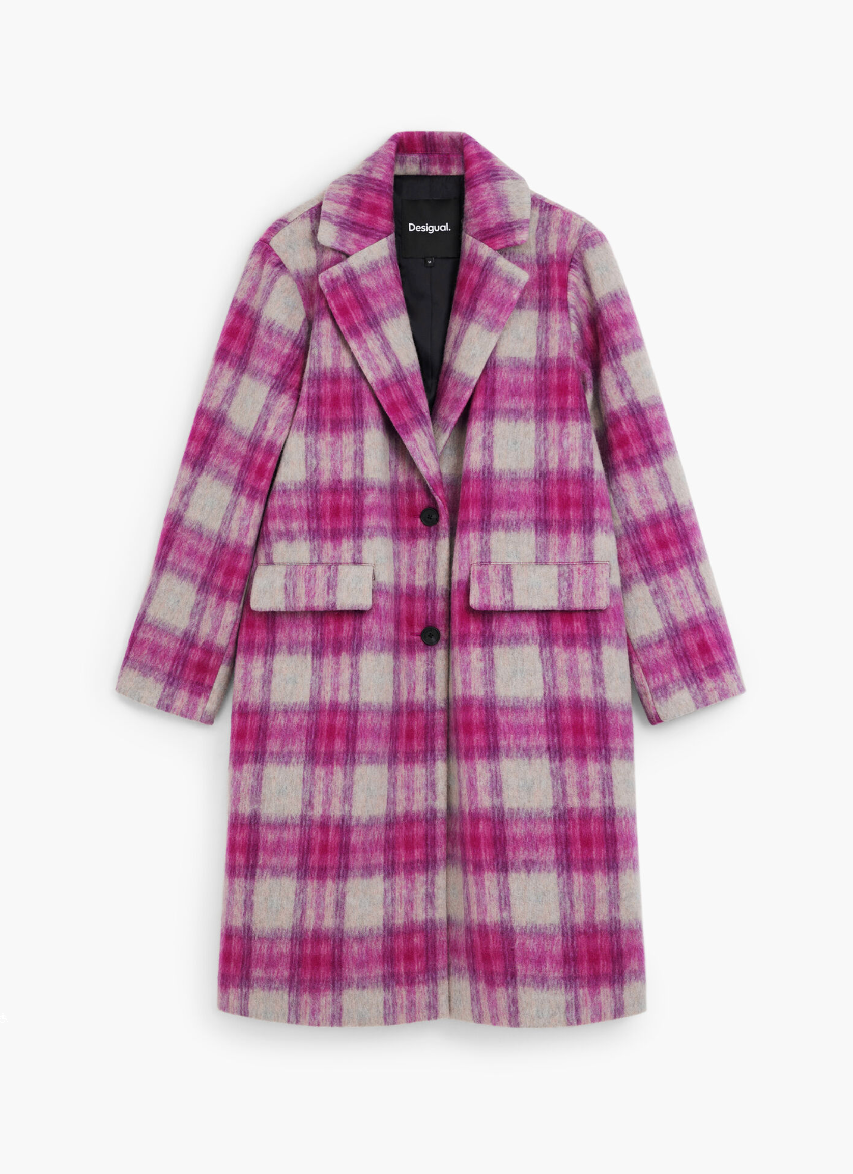 Desigual Pinkcheck coat, wool tartan