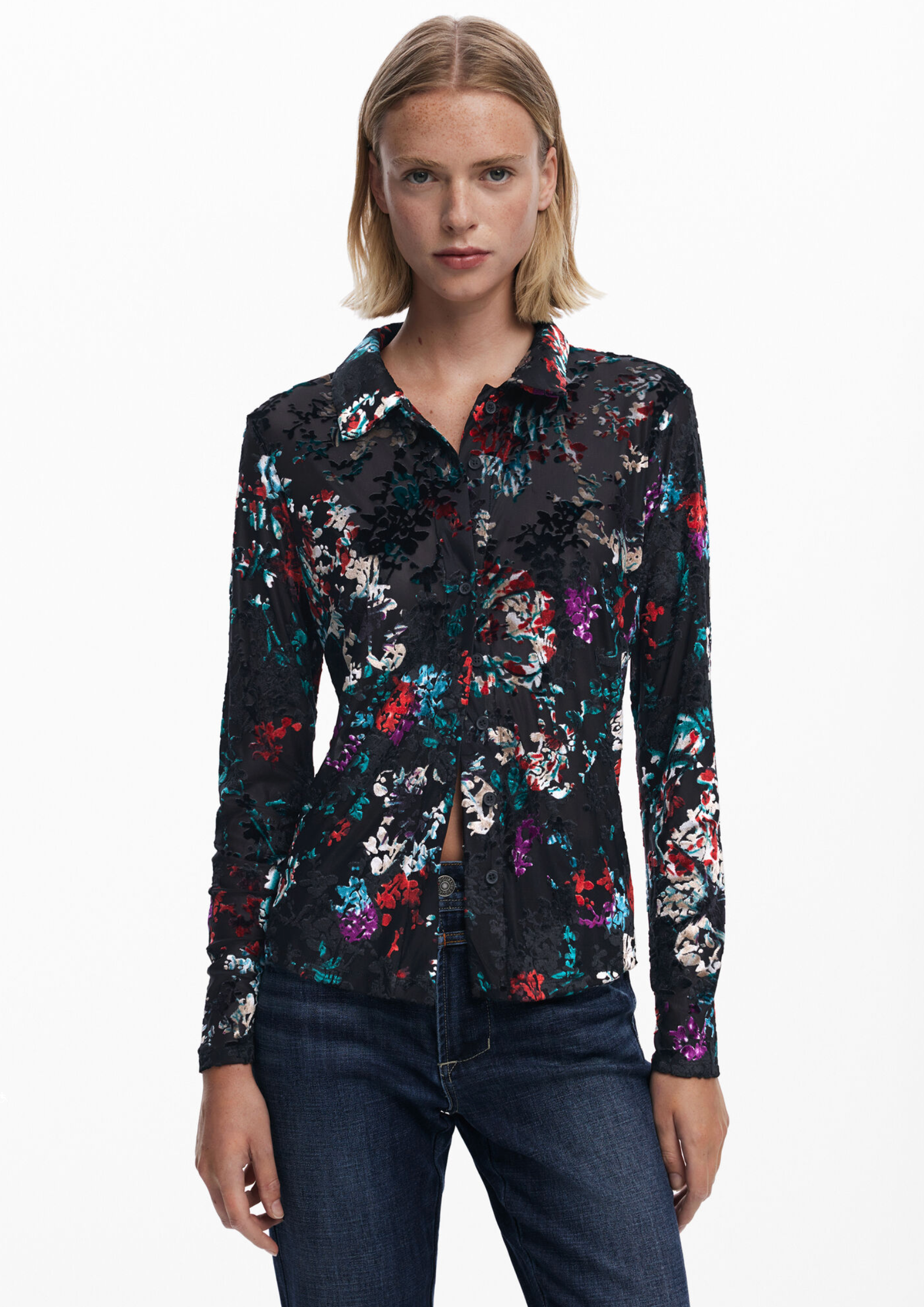 Desigual Oporto shirt, velvet burnout tulle