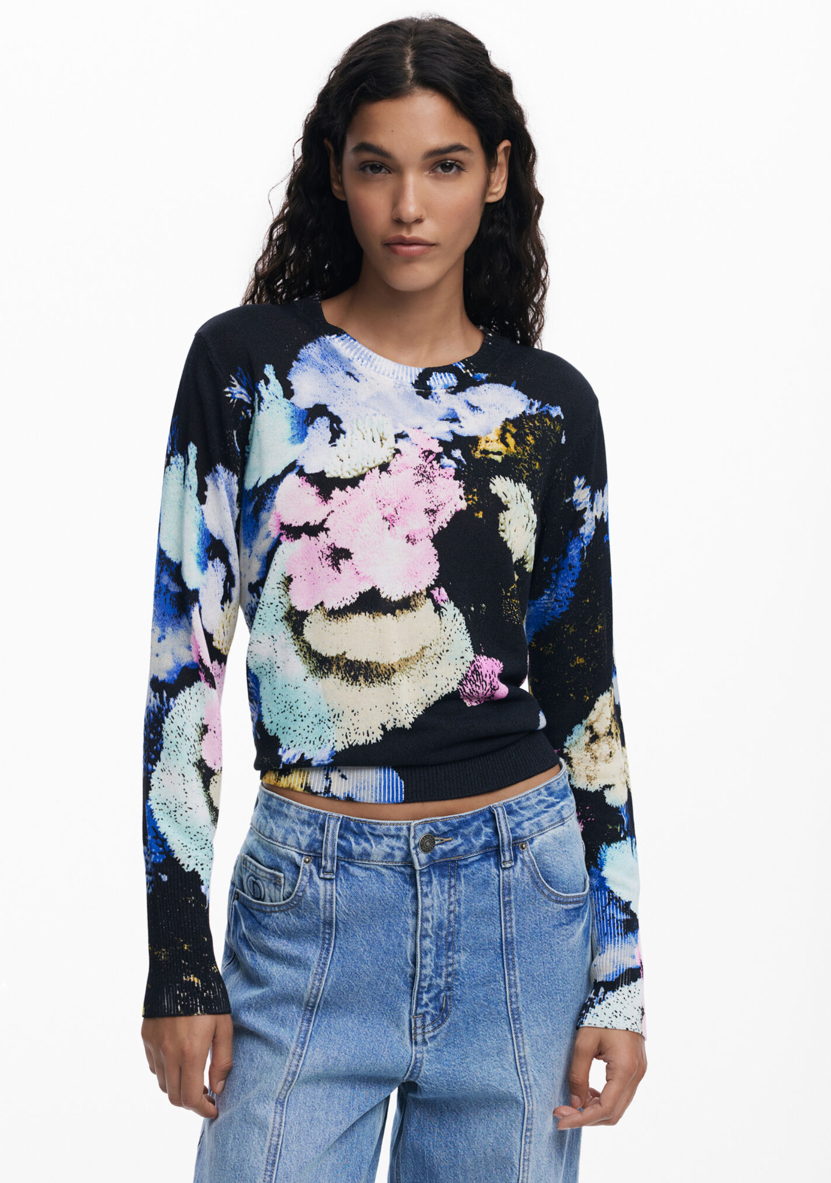 Desigual Nenufar sweater, thin gauge Lacroix print