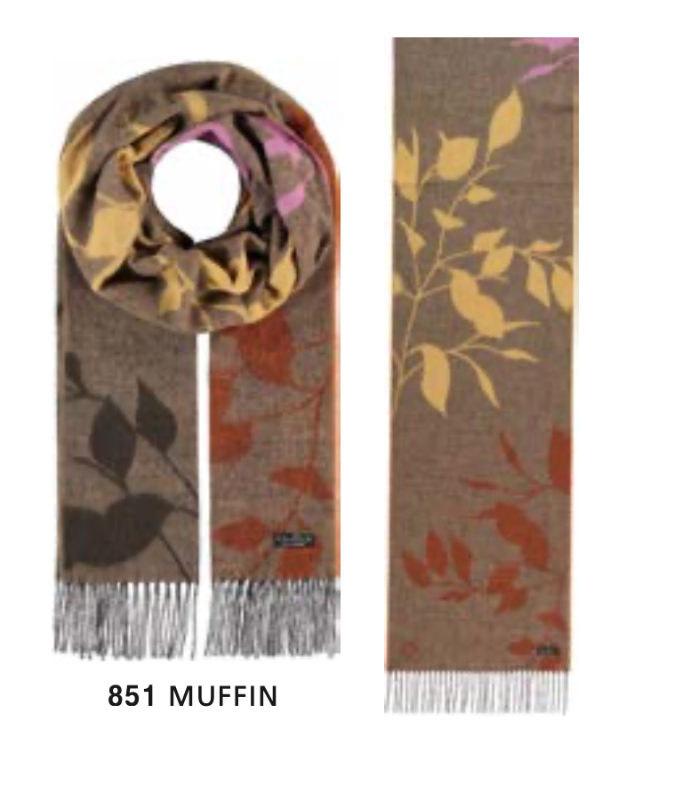 Fraas scarf 641108, shadow leaves recycled cashmink