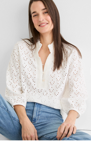 Nic + Zoe shirt 261036, eyelet ruffle neck