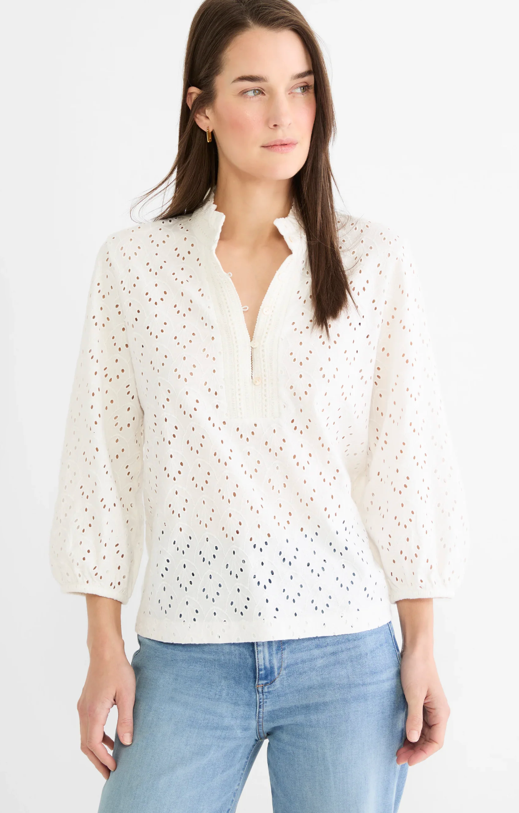 Nic + Zoe shirt 261036, eyelet ruffle neck